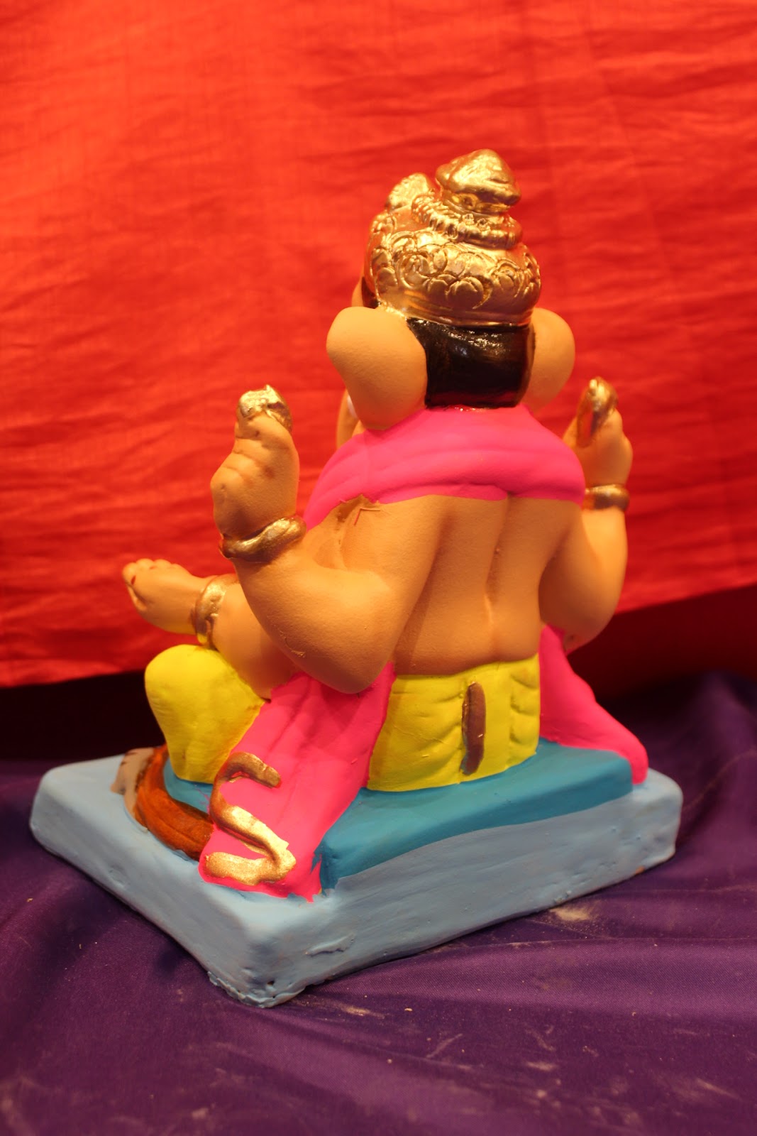 Eco-Friendly Ganesh Visarjan Idol – Yellow Dhoti & Pink Khes, ~8 inch
