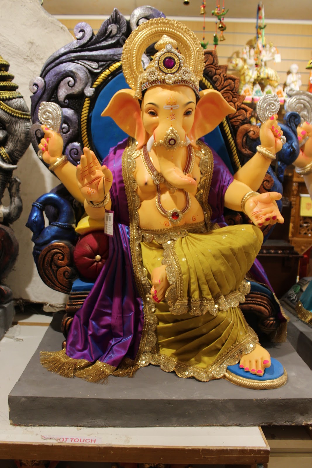 POP Ganesh Visarjan Idol – Olive Gold Dhoti with Purple Uttariya, ~3ft