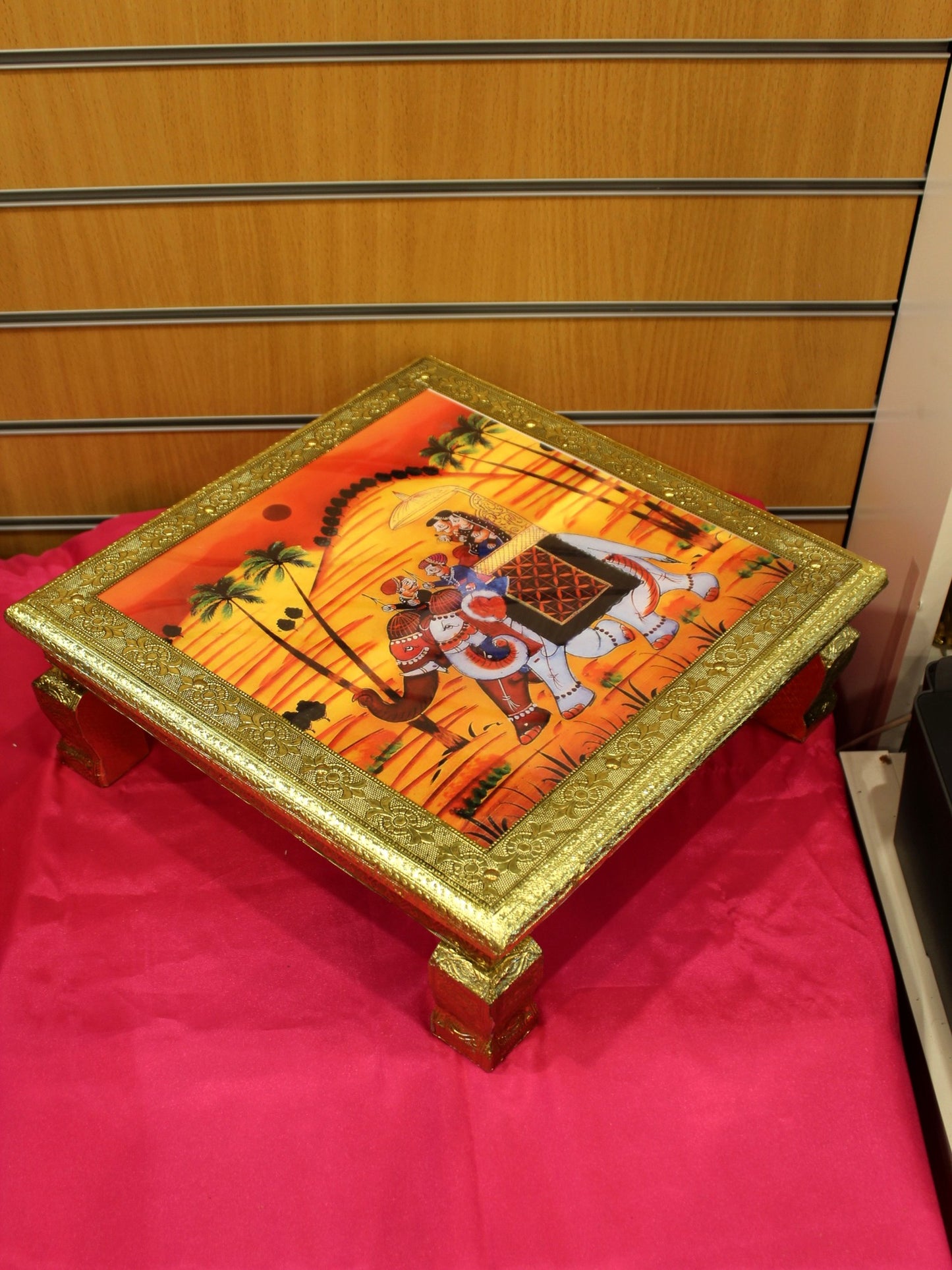 Printed Bajot Pooja Chowki – Rajasthani Elephant, 15 x 15 inch