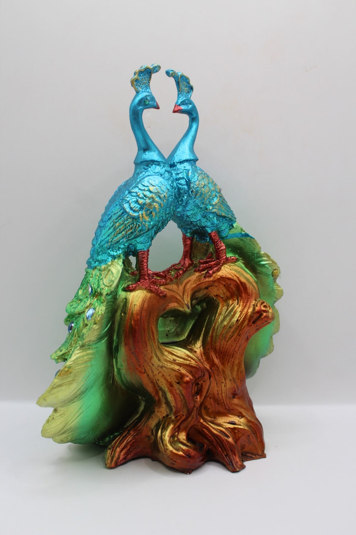 Resin peacock pair statue, heart shape, back view