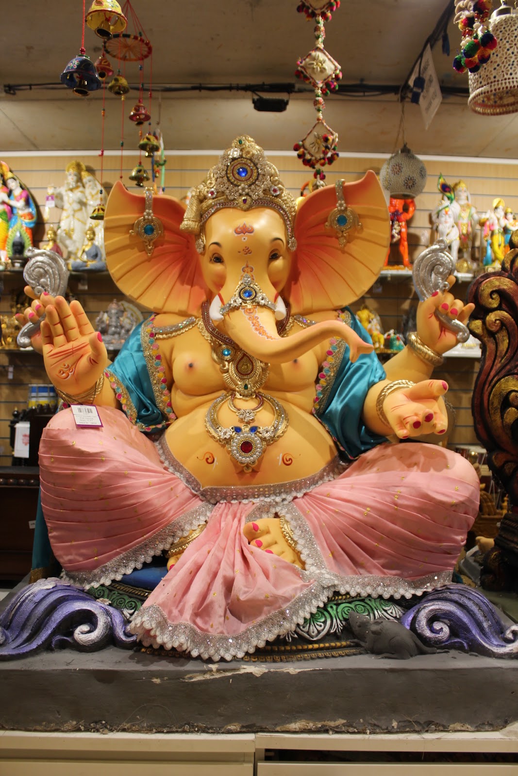 POP Ganesh Visarjan Idol – Blush Pink Dhoti on Silver Lotus Base, ~4ft