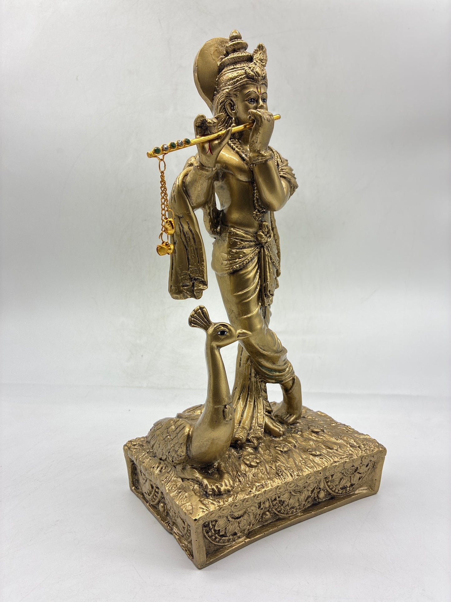Lord Krishna Statue for Home Temple – Gold Resin, 30cm