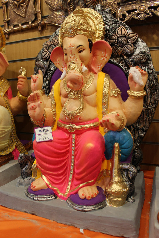 Eco-Friendly Ganesh Visarjan Idol - Plain Style, Mustard & Pink with Painted Trunk, ~30 inch - side