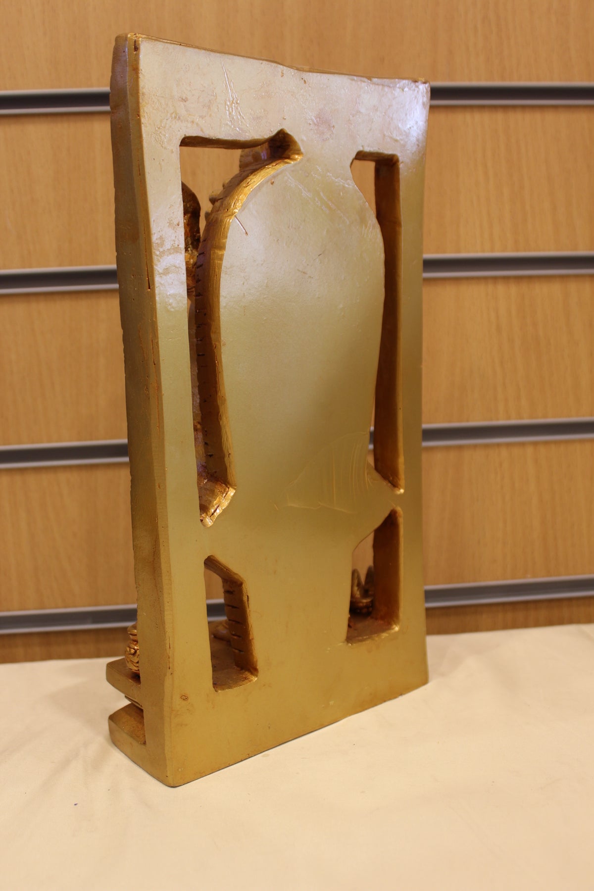 Resin/Fibre Shreenathji Statue for Home Temple – In Carved Frame, 11.5 inch – Gold – back view