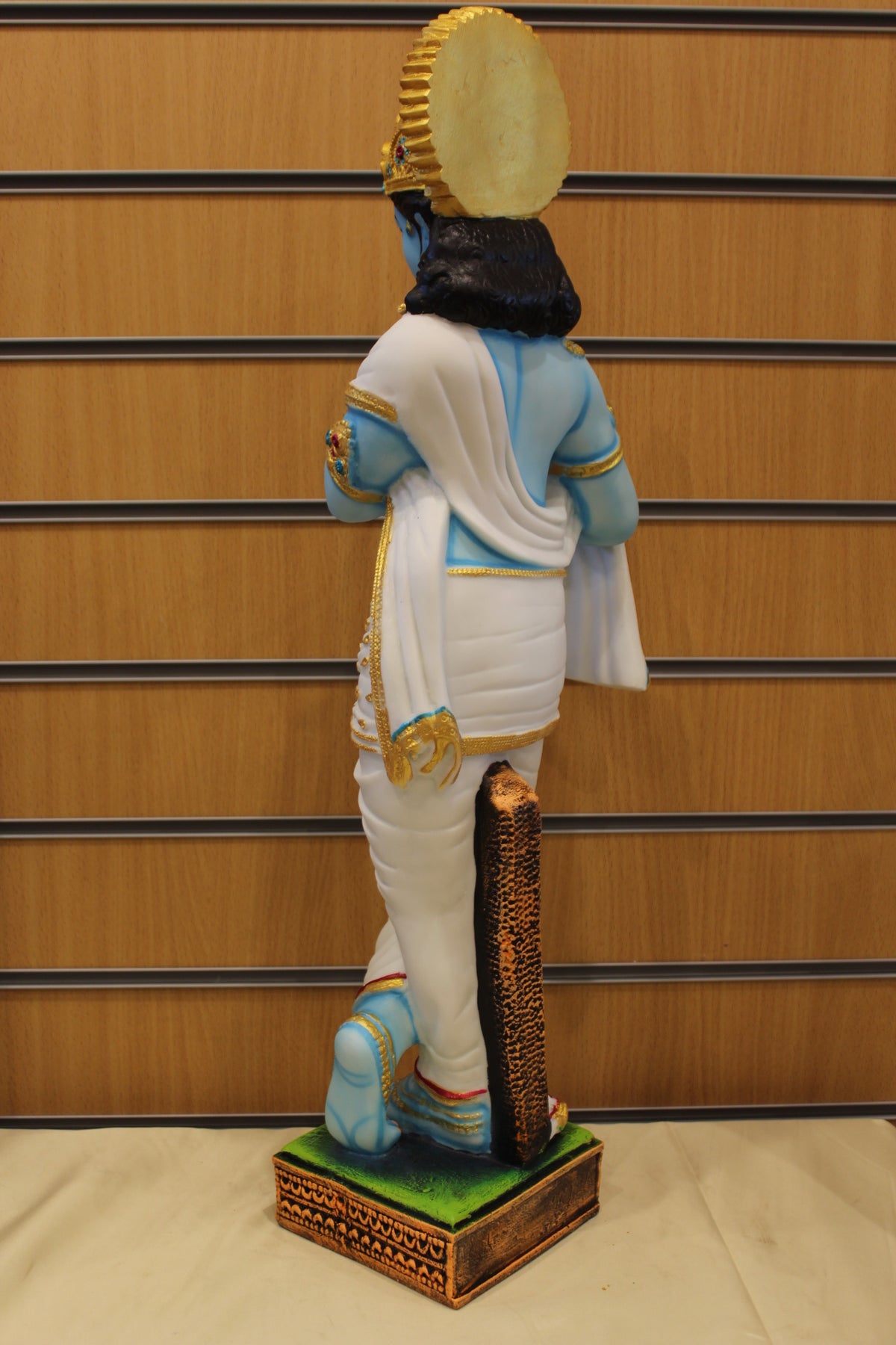Resin Krishna Statue – Playing Flute, Blue Krishna with White Dhoti, 25 inch – back view