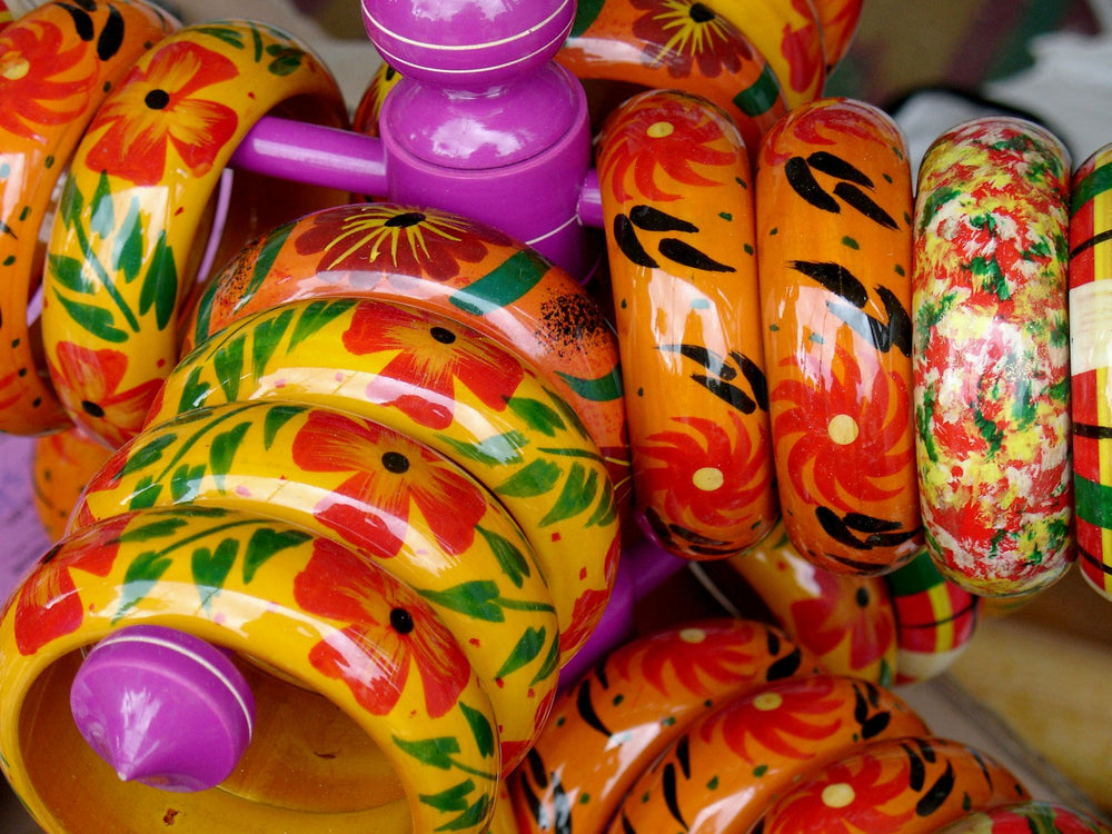 Colourful Indian lakh bangles with floral patterns