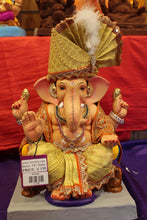 Load image into Gallery viewer, Eco-Friendly Ganesh Visarjan idol, Full Safa Set Golden Mustard &amp; Navy, front view