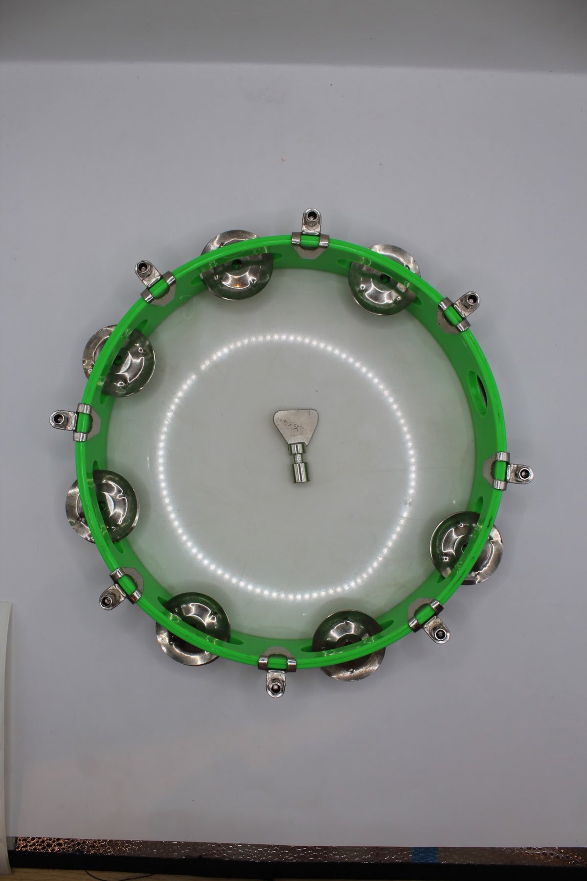 Green khanjari tambourine 9 inch, side view