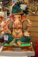 Load image into Gallery viewer, Eco-Friendly Ganesh Visarjan idol, Teal &amp; Maroon, front view