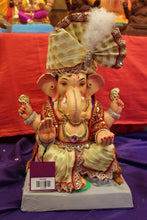Load image into Gallery viewer, Eco-Friendly Ganesh Visarjan idol, Full Safa Set Ivory &amp; Red, front view
