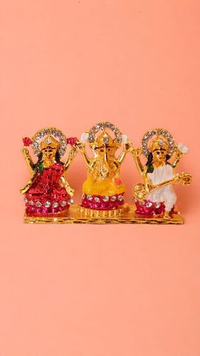 Laxmi,ganesh,saraswati Hindu God fiber idol Gold