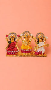 Laxmi,ganesh,saraswati Hindu God fiber idol Gold
