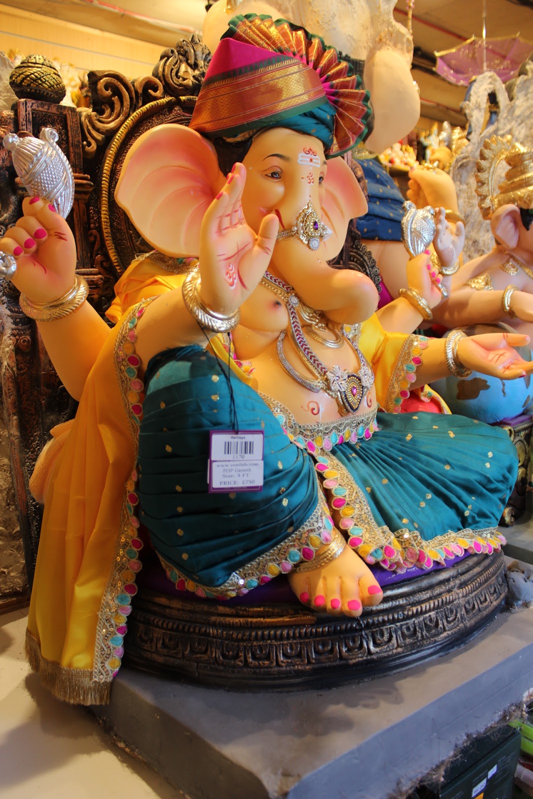 POP Ganesh Visarjan Idol – Peshwa Turban with Peacock Teal Dhoti, ~3ft