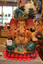 Load image into Gallery viewer, Eco-Friendly Ganesh Visarjan idol, Teal &amp; Gold, front view 2
