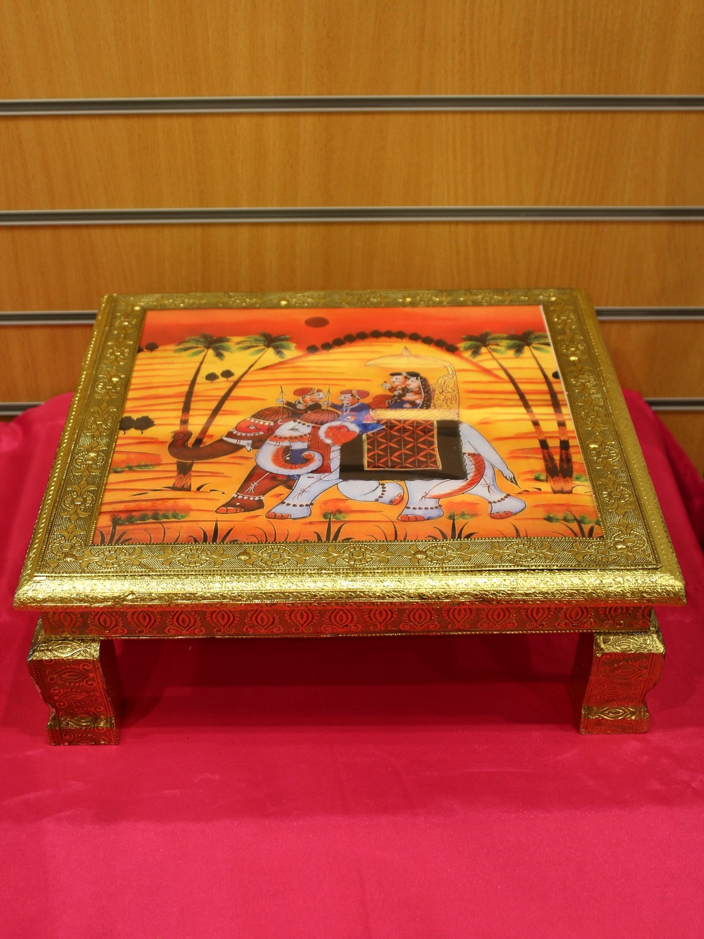 Printed Bajot Pooja Chowki – Rajasthani Elephant, 15 x 15 inch