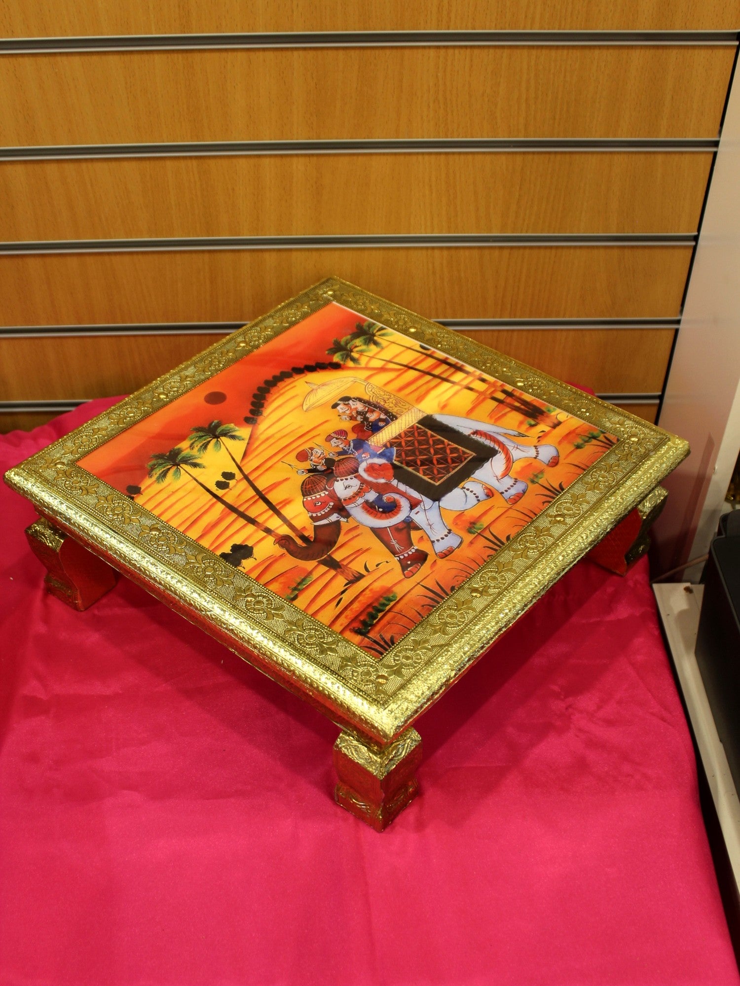Printed Bajot Pooja Chowki – Rajasthani Elephant, 15 x 15 inch