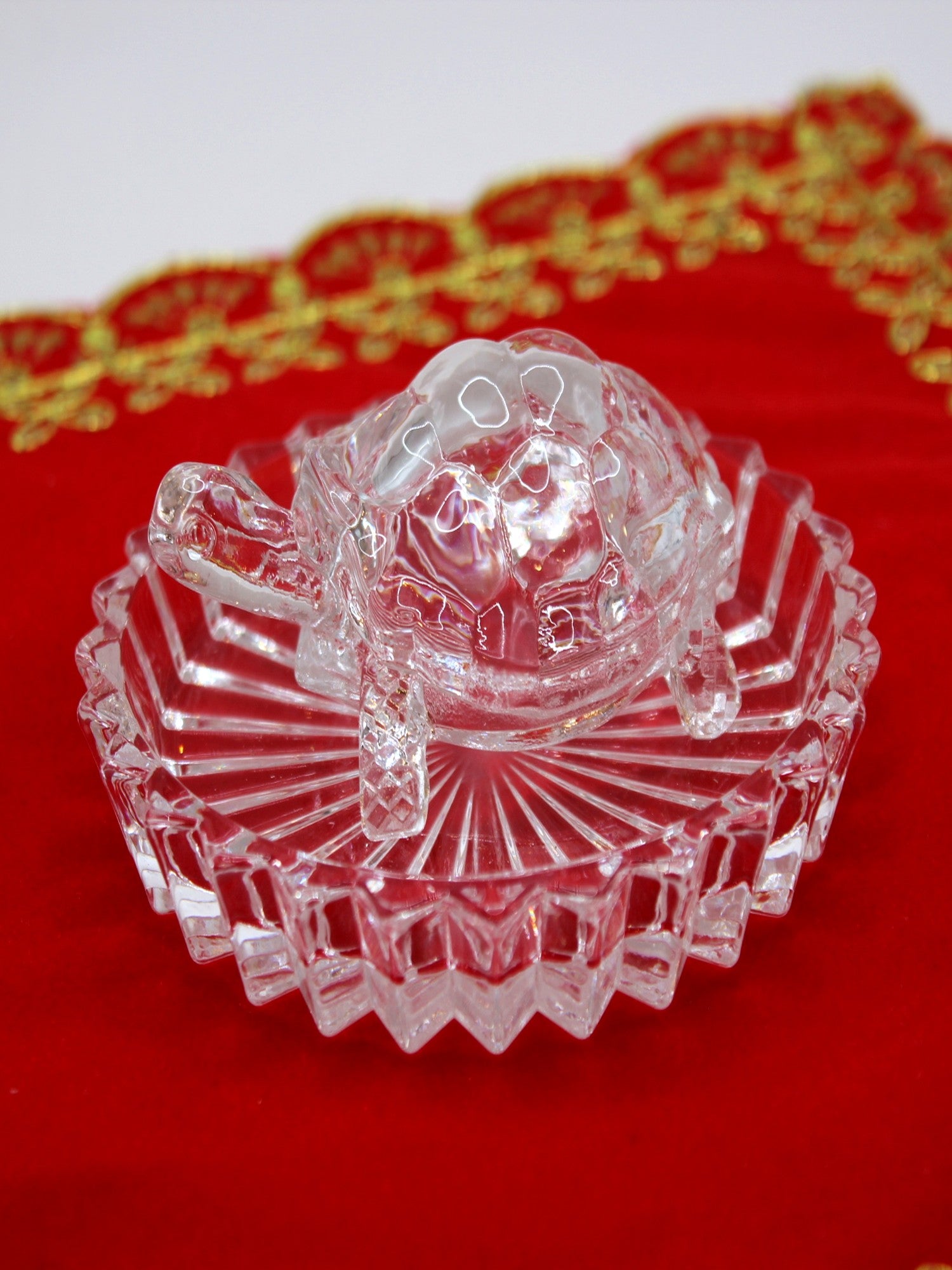 Glass Turtle & Plate Set for Vastu – Ribbed Sunburst Dish