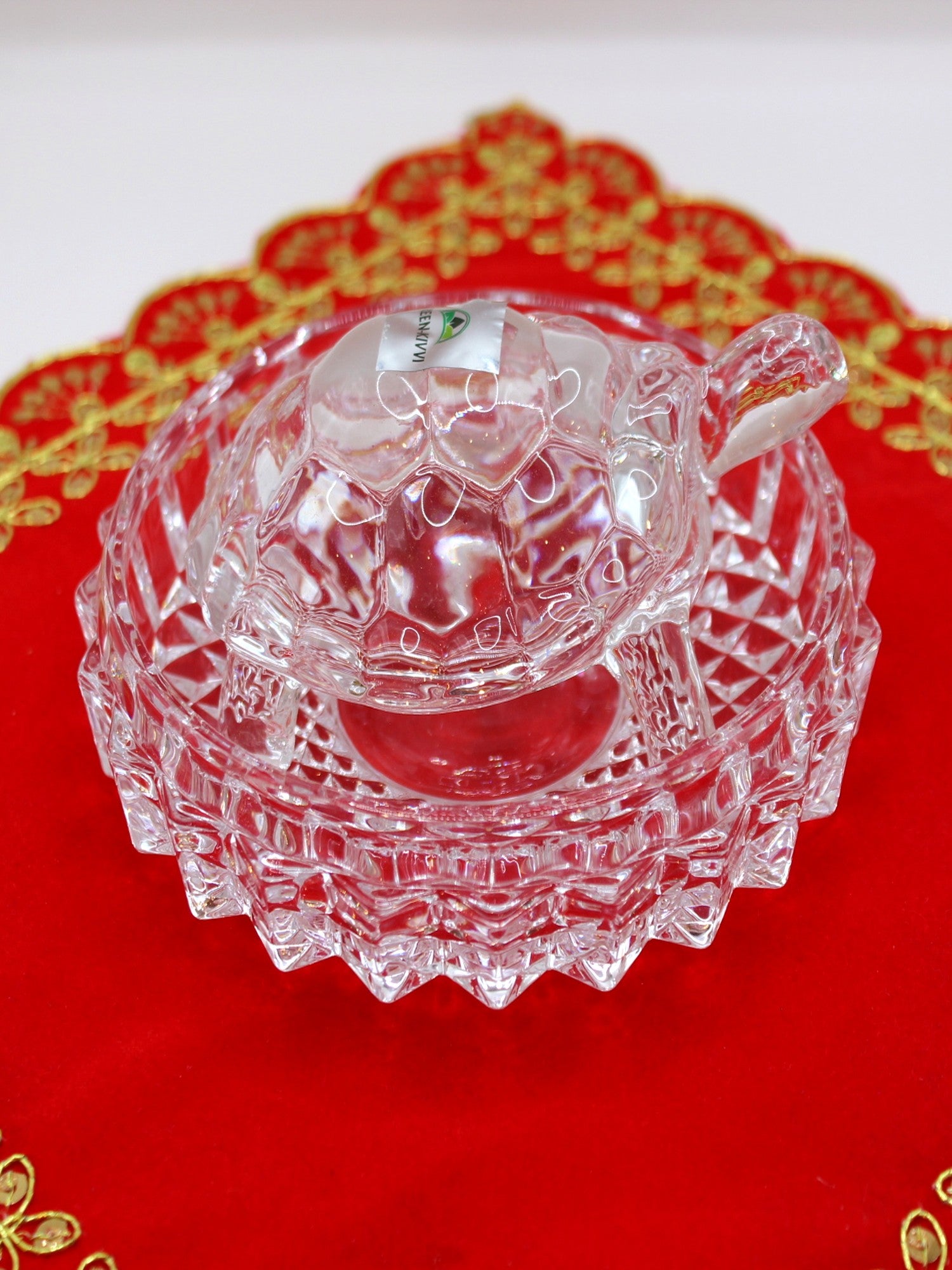 Glass Turtle & Plate Set for Vastu – Diamond Cut Bowl