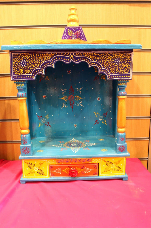 Turquoise hand-painted Jaipuri mandir, front view