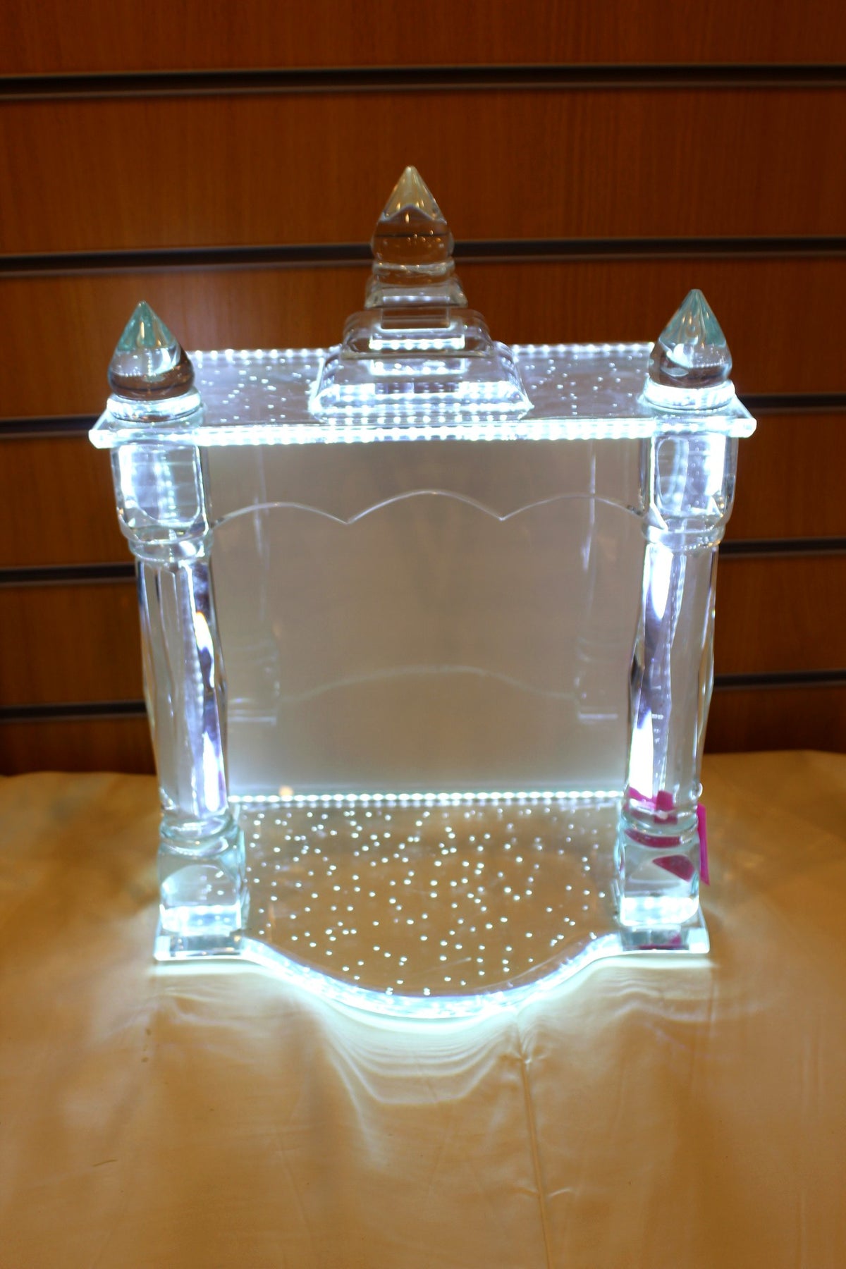 Glass Mandir with LED Lights 12 x 8 x 17 inch – Carved Crystal Home Temple