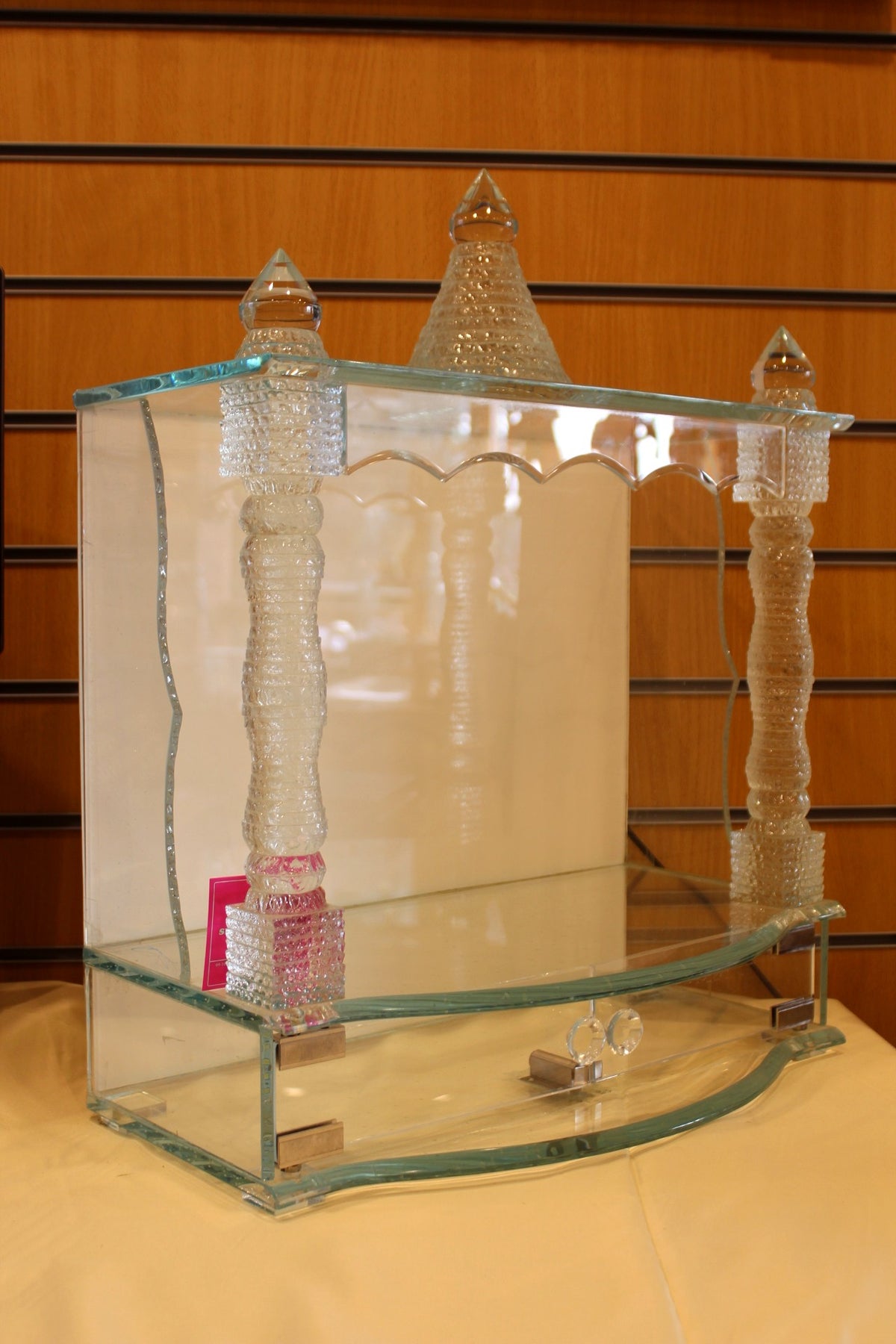 Glass Mandir with LED Lights 18 x 10 x 24 inch – Diamond Cut Crystal Home Temple