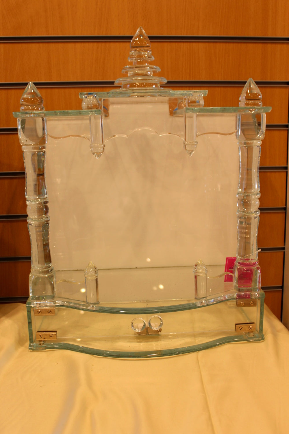 Glass Mandir with LED Lights 18 x 10 x 24 inch – Crystal Home Temple with Turned Pillars