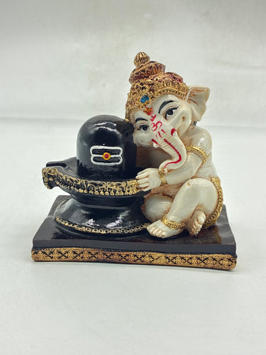 Baby Ganesh with Shivling Figurine