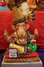 Load image into Gallery viewer, Eco-Friendly Ganesh Visarjan idol, Full Safa Set Navy Blue &amp; Gold, front view 2