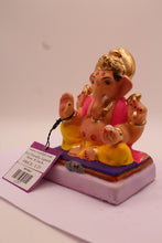 Load image into Gallery viewer, Eco-Friendly Ganesh Visarjan Idol – Pink Shawl &amp; Yellow Dhoti, ~6 inch