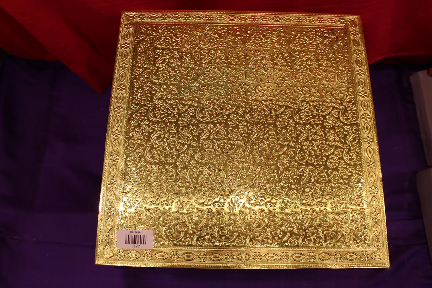 Tall premium gold embossed bajot pooja chowki close-up of embossed detail
