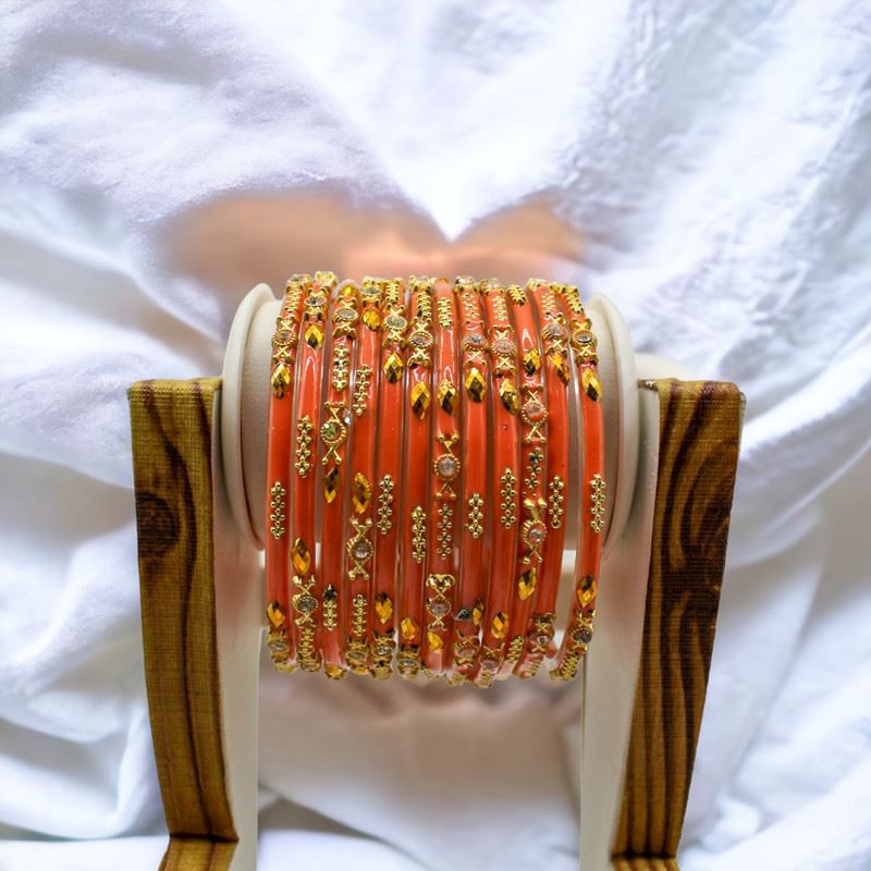 Indian glass bangles set of 12 - Salmon Pink