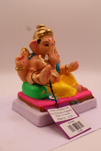 Load image into Gallery viewer, Eco-Friendly Ganesh Visarjan Idol – Blue Khes &amp; Yellow Dhoti, Pink Cushion, ~6 inch