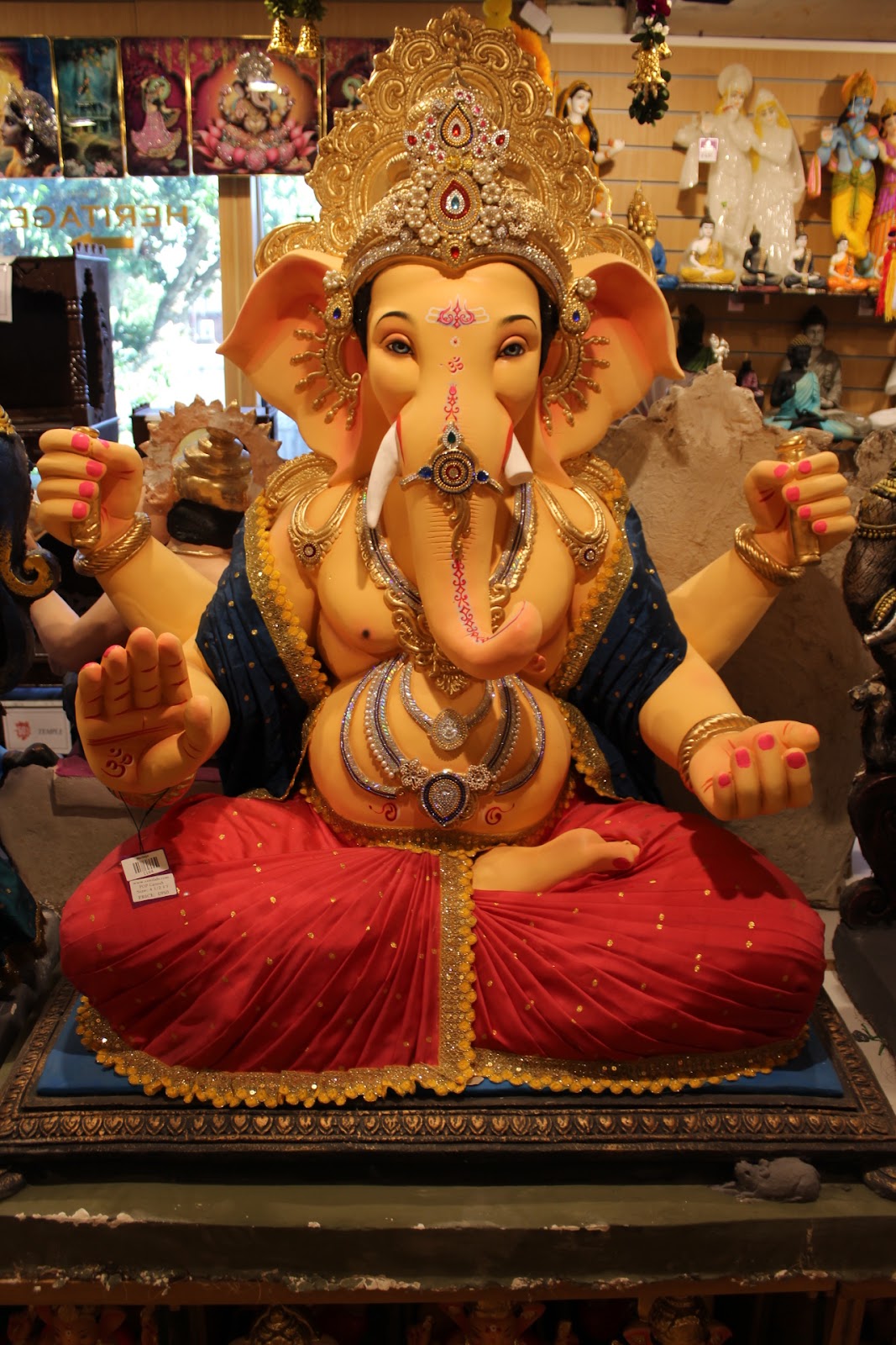 POP Ganesh Visarjan Idol – Red Zari Dhoti with Navy Uttariya, ~4.5ft