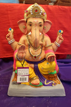 Load image into Gallery viewer, Eco-Friendly Ganesh Visarjan idol, Jewellery Style Pink Khes &amp; Yellow Dhoti, front view