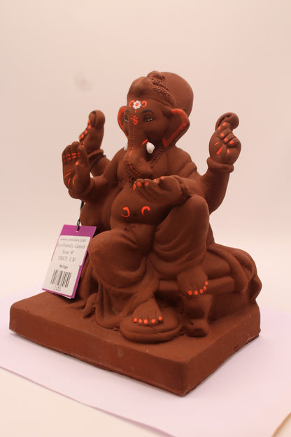 Eco-Friendly Ganesh Visarjan Idol – Natural Terracotta, Seated Throne, ~8 inch