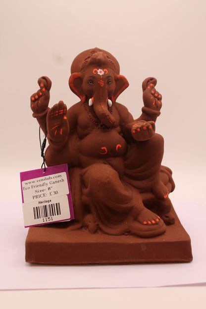 Eco-Friendly Ganesh Visarjan Idol – Natural Terracotta, Seated Throne, ~8 inch