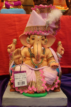 Load image into Gallery viewer, Eco-Friendly Ganesh Visarjan idol, Full Safa Set Pale Pink &amp; Gold, front view 2