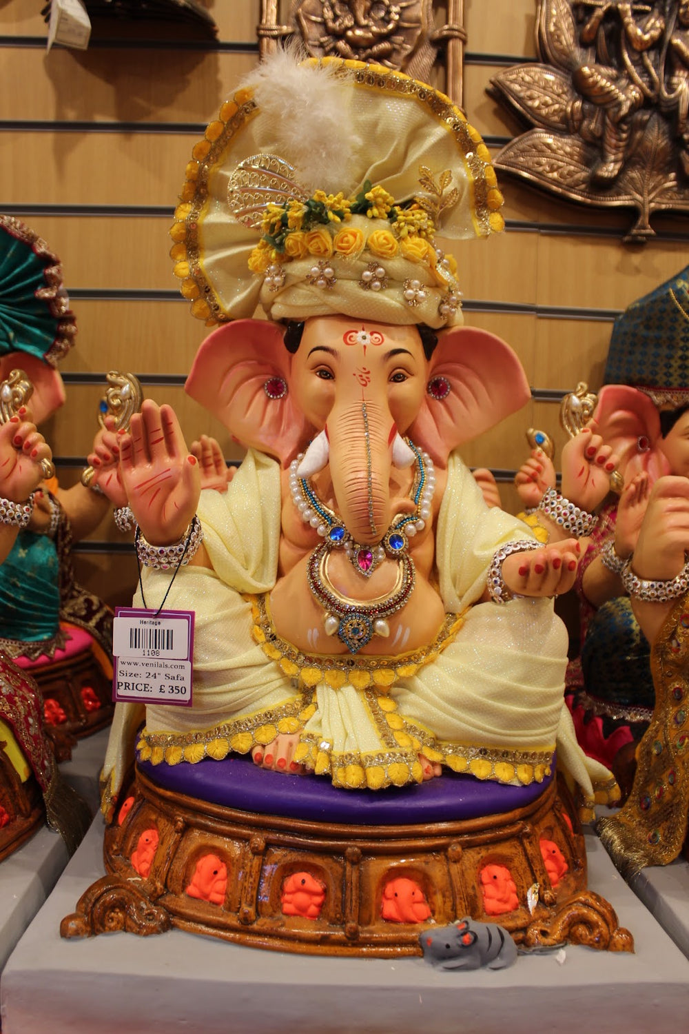 Eco-Friendly Ganesh Visarjan idol, Pale Yellow Sparkle, front view