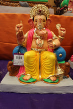 Load image into Gallery viewer, Eco-Friendly Ganesh Visarjan idol, Yellow &amp; Pink Drum Base, front view 2