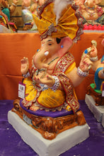 Load image into Gallery viewer, Eco-Friendly Ganesh Visarjan idol, Full Safa Set Golden Mustard &amp; Maroon, side view