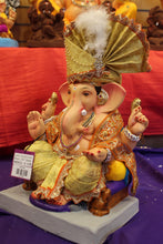 Load image into Gallery viewer, Eco-Friendly Ganesh Visarjan idol, Full Safa Set Golden Mustard &amp; Navy, side view