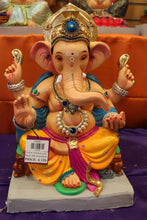 Load image into Gallery viewer, Eco-Friendly Ganesh Visarjan idol, Jewellery Style Yellow &amp; Blue, front view
