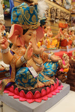 Load image into Gallery viewer, Eco-Friendly Ganesh Visarjan idol, Teal &amp; Gold, close-up