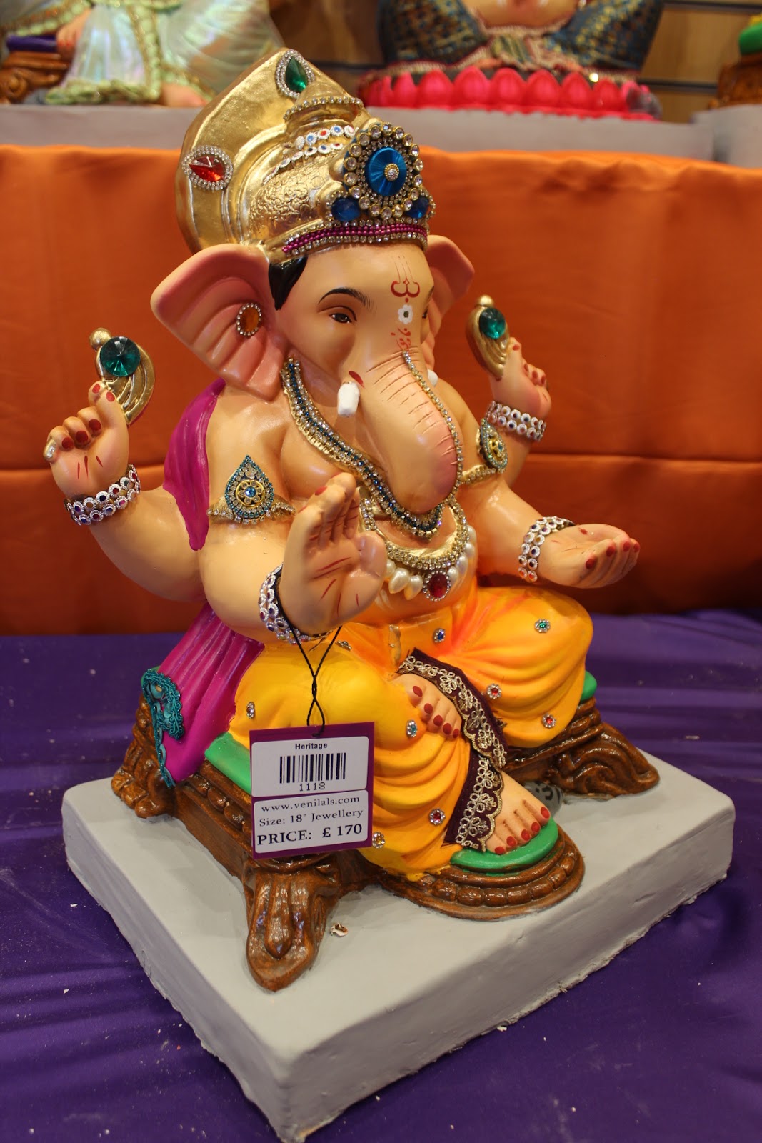 Eco-Friendly Ganesh Visarjan idol, Jewellery Style Mustard Yellow, close-up
