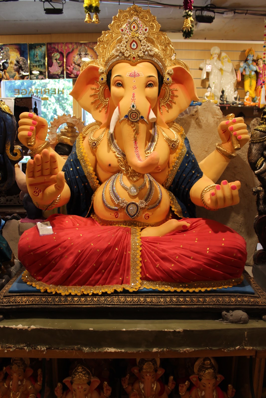 POP Ganesh Visarjan Idol – Red Zari Dhoti with Navy Uttariya, ~4.5ft
