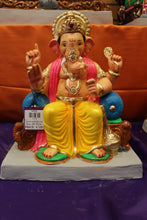 Load image into Gallery viewer, Eco-Friendly Ganesh Visarjan idol, Yellow &amp; Pink Drum Base, front view