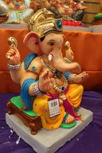 Load image into Gallery viewer, Eco-Friendly Ganesh Visarjan idol, Jewellery Style Yellow &amp; Blue, close-up