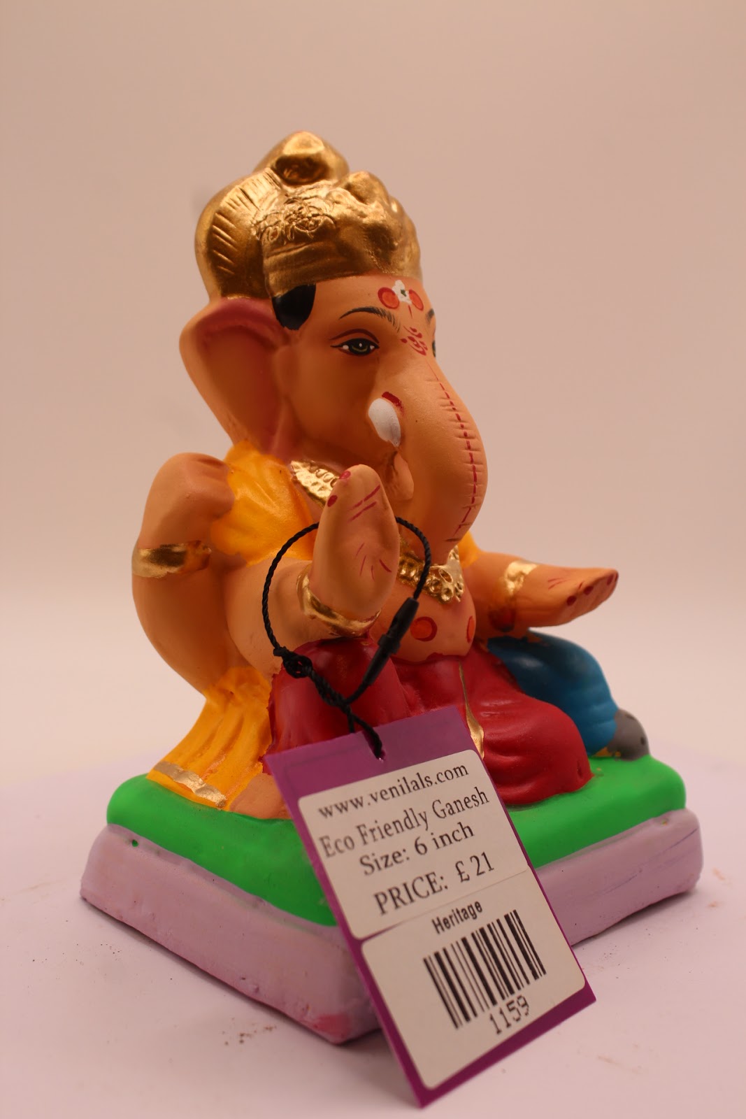 Eco-Friendly Ganesh Visarjan Idol – Yellow Khes & Red Dhoti, Tall Crown, ~6 inch