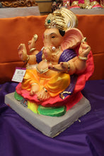 Load image into Gallery viewer, Eco-Friendly Ganesh Visarjan idol, Violet &amp; Gold Lotus Base, side view