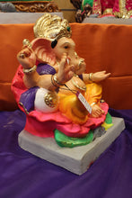 Load image into Gallery viewer, Eco-Friendly Ganesh Visarjan idol, Violet &amp; Gold Lotus Base, close-up